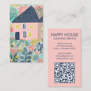 Waterverf Huis Reiniging Yardwork Tuin QR Code Visitekaartje