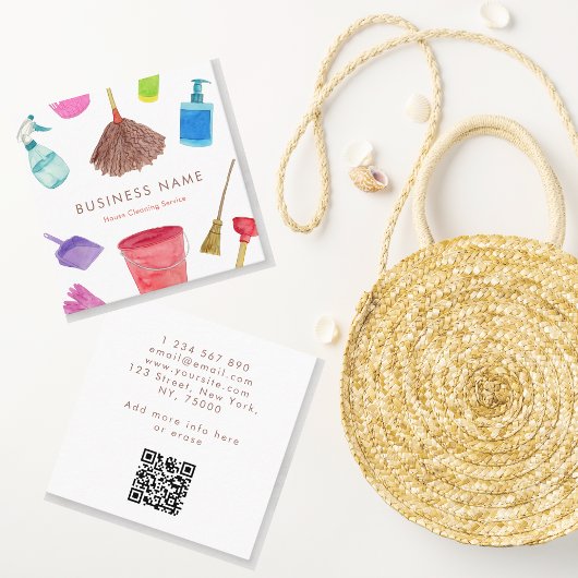 Waterverf Huis Schoonmaak Supplies QR Code Vierkante Visitekaartje