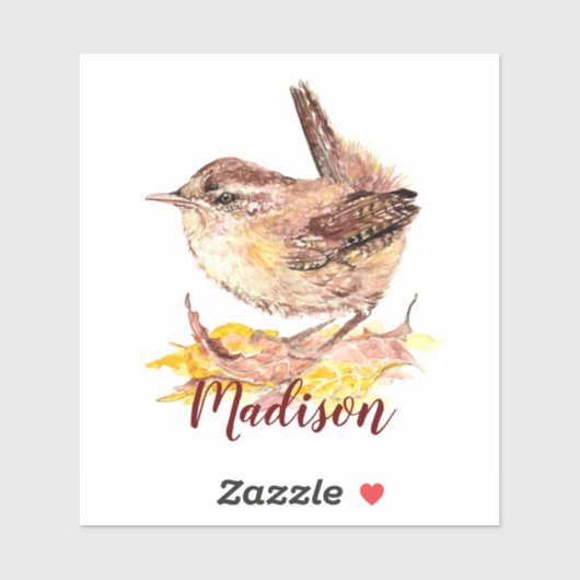 Waterverf Huis Wren Vogel Natuur Aangepaste naam Sticker (Vel)