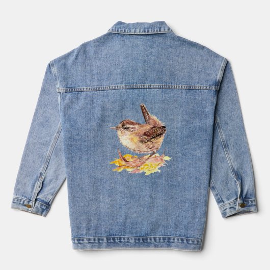 Waterverf Huis Wren Wildlife Natuur Vogelkunst Denim Jacket (Achterkant)