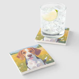 Waterverf Huisdier Schilderij van Beagle Hond Stenen Onderzetter