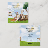 Waterverf Huisdier Zitten, Hond Wandelen, Grooming Vierkante Visitekaartje (Voorkant / Achterkant)