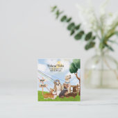 Waterverf Huisdier Zitten, Hond Wandelen, Grooming Vierkante Visitekaartje (Staand voorkant)