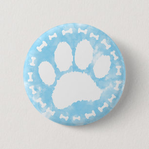 Waterverf Huisdierpootafdruk en Botten Blauw Ronde Button 5,7 Cm
