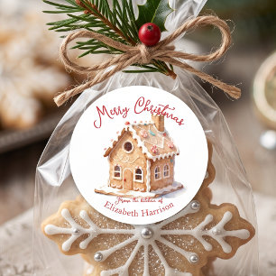 Waterverf Huisje Van Peperkoek Kerstbakken Ronde Sticker