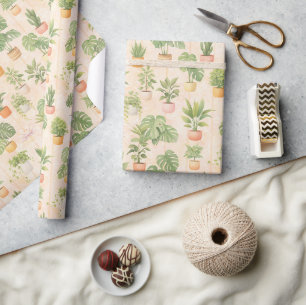 Waterverf huisplant patroon met ingepote kamerplan cadeaupapier