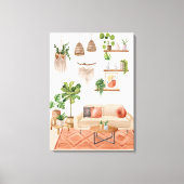 Waterverf Huisplanten in Boheemse stijl huis Canvas Afdruk (Voorkant)