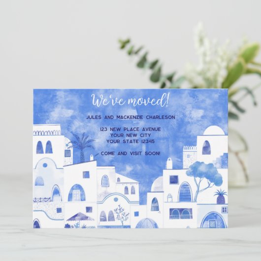 Waterverf Huizen Adreswijziging Aankondiging (Staand voorkant)