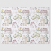 Waterverf huizen, bomen en zonnebloemen ontkoppele tissuepapier (Voorkant)