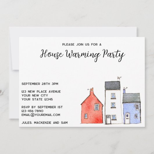 Waterverf Huizen Huis Warming Party Kaart (Voorkant)