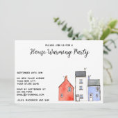 Waterverf Huizen Huis Warming Party Kaart (Staand voorkant)