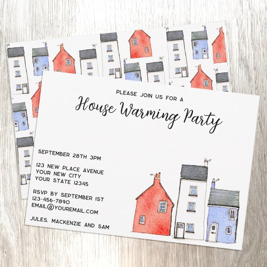Waterverf Huizen Huis Warming Party Kaart