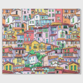 Waterverf huizen huizen onroerend goed cadeaupapier (Vlak)