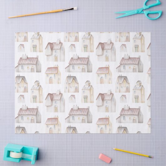 Waterverf huizen ontkoppeling tissuepapier (Craft)