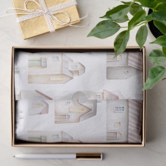 Waterverf huizen ontkoppeling tissuepapier (Geschenk)