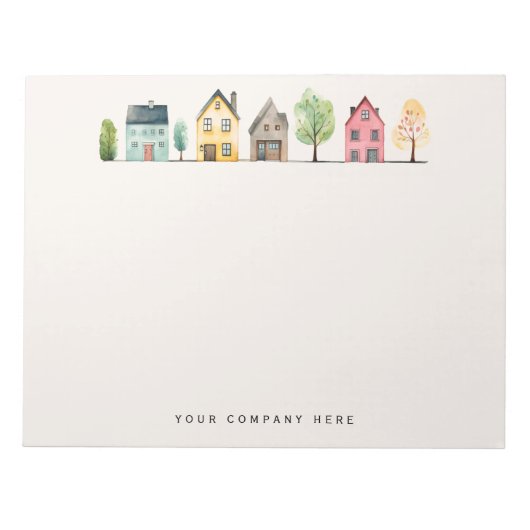 Waterverf Huizen Vastgoed Kantoor Notitieblok (Voorkant)