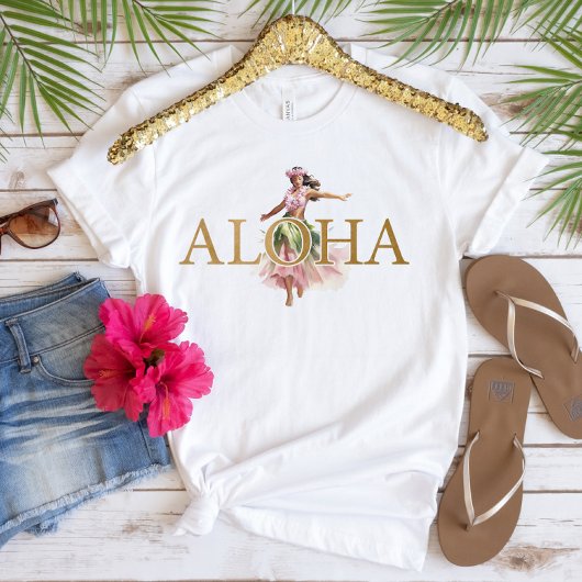 Waterverf Hula Dancer Gold Aloha Hawaiian T-shirt