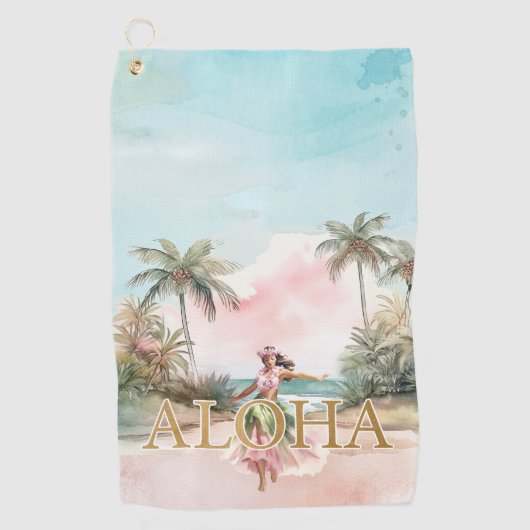 Waterverf Hula Meisje Aloha Hawaii Golfhanddoek (Voorkant)