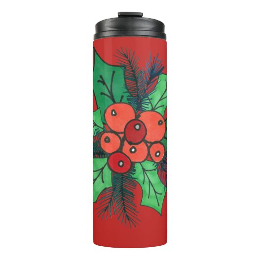 Waterverf Hulst Bessen Thermosbeker (Voorkant)