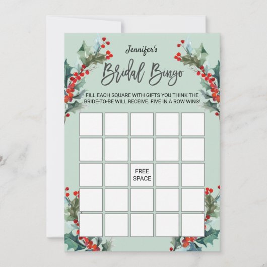 Waterverf Hulst en Bessen Bruidsbingo Kaart (Voorkant)