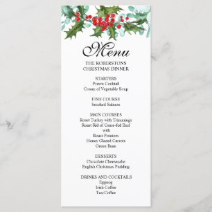 Waterverf Hulst en Bessen Kerstfeest Menu