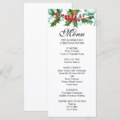 Waterverf Hulst en Bessen Kerstfeest Menu (Voorkant / Achterkant)