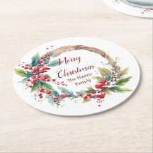 Waterverf hulst krans gepersonaliseerd Kerstmis