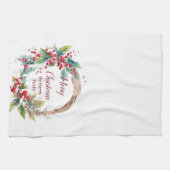 Waterverf hulst krans gepersonaliseerd Kerstmis Theedoek (Horizontaal)