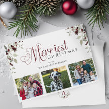 Waterverf Hulstbes Familie Foto Kerstkaart