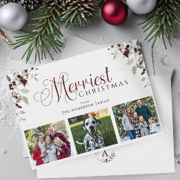 Waterverf Hulstbes Familie Foto Kerstkaart
