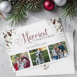 Waterverf Hulstbes Familie Foto Kerstkaart