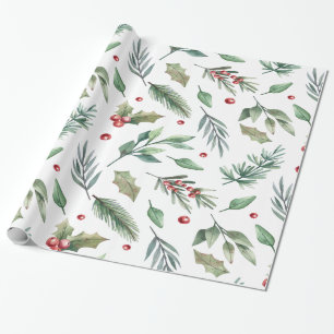 Waterverf Hulstbes Groen Cadeaupapier