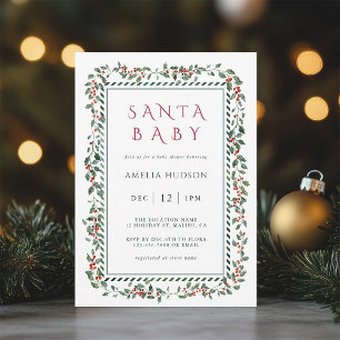 Waterverf Hulstbes Kader Santa Baby Shower Kaart