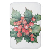  waterverf hulstbessen bladeren badmat (Voorkant Verticaal)