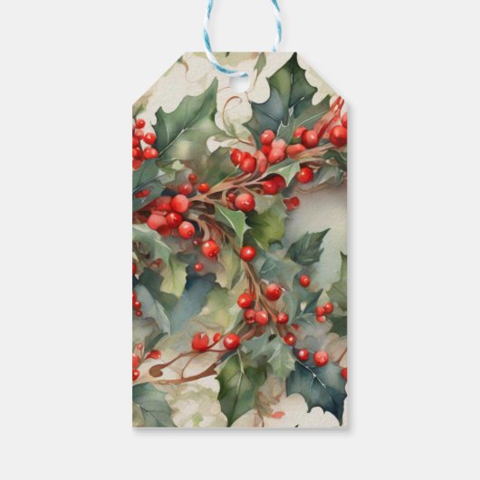  waterverf hulstbessen bladeren cadeaulabel (Achterkant)