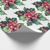  waterverf hulstbessen bladeren cadeaupapier (Hoek)