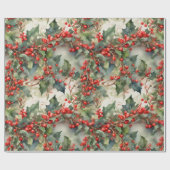 waterverf hulstbessen bladeren cadeaupapier (Vlak)