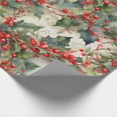  waterverf hulstbessen bladeren cadeaupapier (Hoek)