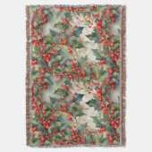  waterverf hulstbessen bladeren deken (Voorkant Verticaal)