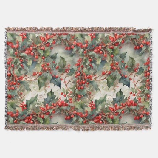  waterverf hulstbessen bladeren deken (Voorkant)