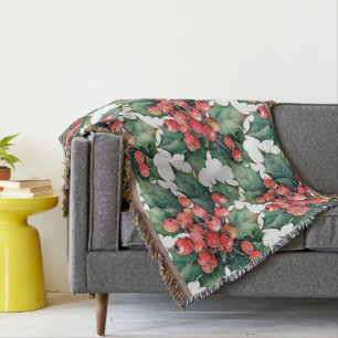  waterverf hulstbessen bladeren deken