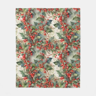  waterverf hulstbessen bladeren fleece deken