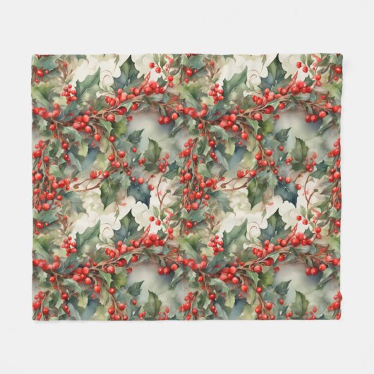  waterverf hulstbessen bladeren fleece deken (Voorkant (Horizontaal))