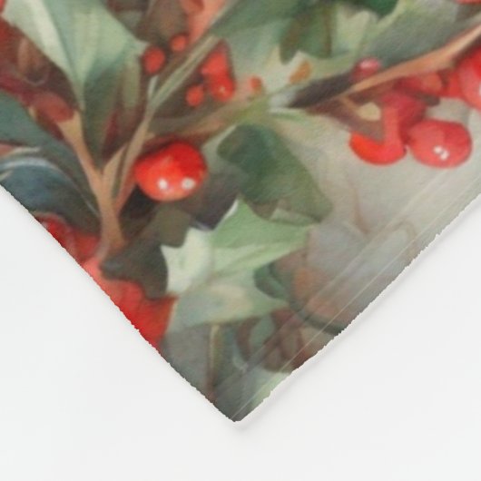 waterverf hulstbessen bladeren fleece deken (Hoek)