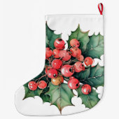  waterverf hulstbessen bladeren grote kerstsok (Achterkant)