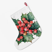  waterverf hulstbessen bladeren grote kerstsok (Achterkant (Hangend))