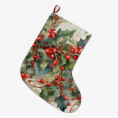 waterverf hulstbessen bladeren grote kerstsok (Voorkant (Hangend))