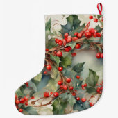 waterverf hulstbessen bladeren grote kerstsok (Achterkant)
