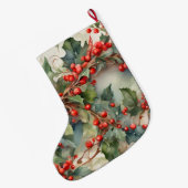 waterverf hulstbessen bladeren grote kerstsok (Achterkant (Hangend))