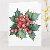  waterverf hulstbessen bladeren kaart (Gele Bloem)